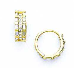 
14k Yellow Gold Baguette and Round Cubic Zirconia Hinged Earrings

