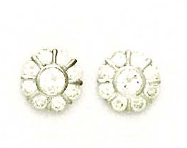
14k White Round Cubic Zirconia Flower Design Friction-Back Post Earrings
