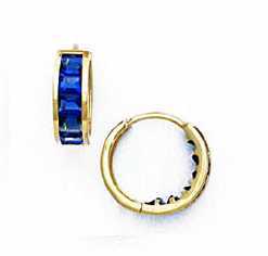 
14k Yellow Gold 3 mm Square Blue Cubic Zirconia Hinged Earrings
