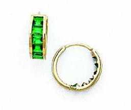 
14k Yellow Gold 3 mm Square Green Cubic Zirconia Hinged Earrings
