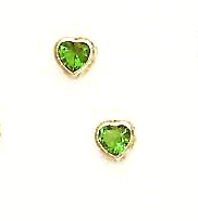 
14k Yellow Gold 4 mm Heart Green Cubic Zirconia Earrings
