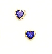
14k Yellow Gold 4 mm Heart Blue Cubic Zirconia Earrings
