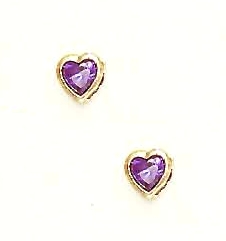 
14k Yellow Gold 5 mm Heart Purple Cubic Zirconia Earrings
