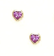 
14k Yellow Gold 4 mm Heart Pink Cubic Zirconia Earrings
