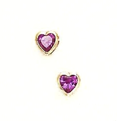 
14k Yellow Gold 5 mm Heart Pink Cubic Zirconia Earrings
