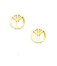
Solid 14k Yellow Gold Peace Sign Friction-Back Post Earrings - 7mm
