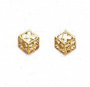 
14k Yellow Gold 1 mm Round Cubic Zirconia Small Dice Post Earrings
