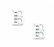 
14k White Gold 1.5 mm Round Cubic Zirconia Initial B Post Earrings
