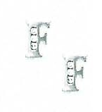 
14k White Gold 1.5 mm Round Cubic Zirconia Initial F Post Earrings
