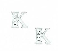 
14k White Gold 1.5 mm Round Cubic Zirconia Initial K Post Earrings
