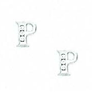
14k White Gold 1.5 mm Round Cubic Zirconia Initial P Post Earrings
