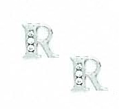 
14k White Gold 1.5 mm Round Cubic Zirconia Initial R Post Earrings
