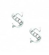 
14k White Gold 1.5 mm Round Cubic Zirconia Initial S Post Earrings
