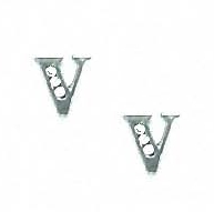 
14k White Gold 1.5 mm Round Cubic Zirconia Initial V Post Earrings
