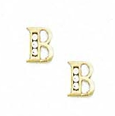 
14k Yellow Gold 1.5 mm Round Cubic Zirconia Initial B Post Earrings
