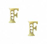 
14k Yellow Gold 1.5 mm Round Cubic Zirconia Initial F Post Earrings
