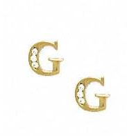 
14k Yellow Gold 1.5 mm Round Cubic Zirconia Initial G Post Earrings
