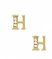 
14k Yellow Gold 1.5 mm Round Cubic Zirconia Initial H Post Earrings
