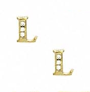 
14k Yellow Gold 1.5 mm Round Cubic Zirconia Initial L Post Earrings
