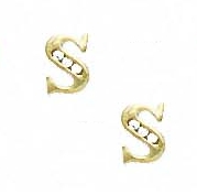 
14k Yellow Gold 1.5 mm Round Cubic Zirconia Initial S Post Earrings
