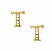 
14k Yellow Gold 1.5 mm Round Cubic Zirconia Initial T Post Earrings
