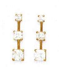 
14k Yellow Gold Piincess Cubic Zirconia Three-Stone Post Earrings
