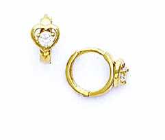 
14k Yellow Round Cubic Zirconia Heart Childrens Hinged Earrings
