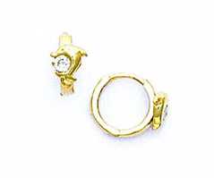 
14k Yellow Round Cubic Zirconia Dolphin Childrens Hinged Earrings
