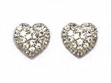 
14k White Gold 1.5 mm Round Cubic Zirconia Pave Heart Post Earrings

