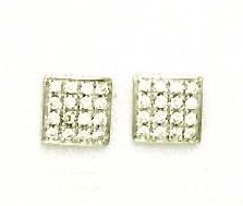 
14k White Gold 2 mm Round Cubic Zirconia Square Design Post Earrings
