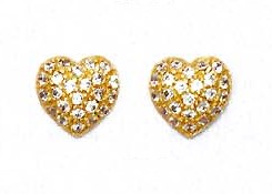 
14k Yellow Gold 1.5 mm Round Cubic Zirconia Pave Heart Post Earrings
