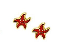 
14k Yellow Gold Red Enamel Childrens Star Screw-Back Earrings
