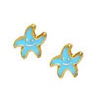 
14k Yellow Gold Blue Enamel Childrens Star Screw-Back Earrings
