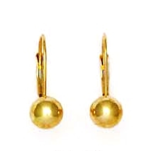 
14k Yellow Gold 8MM Ball Lever-Back Earrings 
