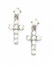 
14k White Gold Round Cubic Zirconia Cross Friction-Back Post Earrings
