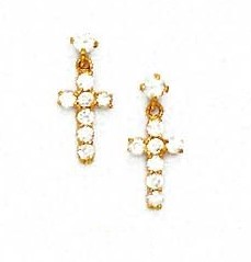 
14k Yellow Gold Round Cubic Zirconia Cross Friction-Back Post Earrings
