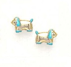 
14k Yellow Blue Enamel Childrens Puppy Screw-Back Earrings
