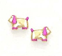 
14k Yellow Pink Enamel Childrens Puppy Screw-Back Earrings
