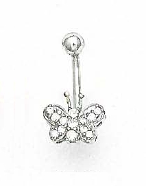 
14k White Gold 1.5 mm Round Cubic Zirconia Butterfly Belly Ring

