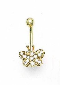 
14k Yellow Gold 1.5 mm Round Cubic Zirconia Butterfly Belly Ring
