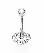 
14k White Gold 1.5 mm Round Cubic Zirconia Small Heart Belly Ring
