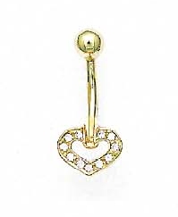 
14k Yellow Gold 1.5 mm Round Cubic Zirconia Small Heart Belly Ring
