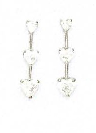 
14k White Heart Cubic Zirconia Three-Stone Friction-Back Post Earrings
