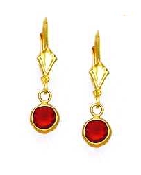 
14k Yellow Gold 5 mm Round Red Cubic Zirconia Drop Lever-Back Earrings
