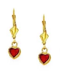 
14k Yellow Gold 5 mm Heart Red Cubic Zirconia Drop Lever-Back Earrings
