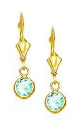 
14k Yellow Gold 5 mm Round Light-Blue Cubic Zirconia Drop Lever-Back Earrings
