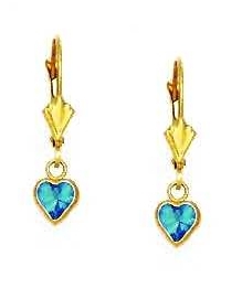 
14k Yellow Gold 5 mm Heart Light-Blue Cubic Zirconia Drop Lever-Back Earrings

