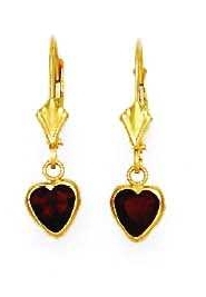 
14k Yellow Gold 6 mm Heart Dark-Red Cubic Zirconia Drop Lever-Back Earrings
