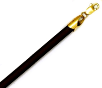 
14k Yellow Gold 4 mm Round Black Rubber Necklace - 18 Inch
