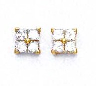 
14k Yellow Gold 2.5 mm Princess Cubic Zirconia Friction-Back Post Earrings
